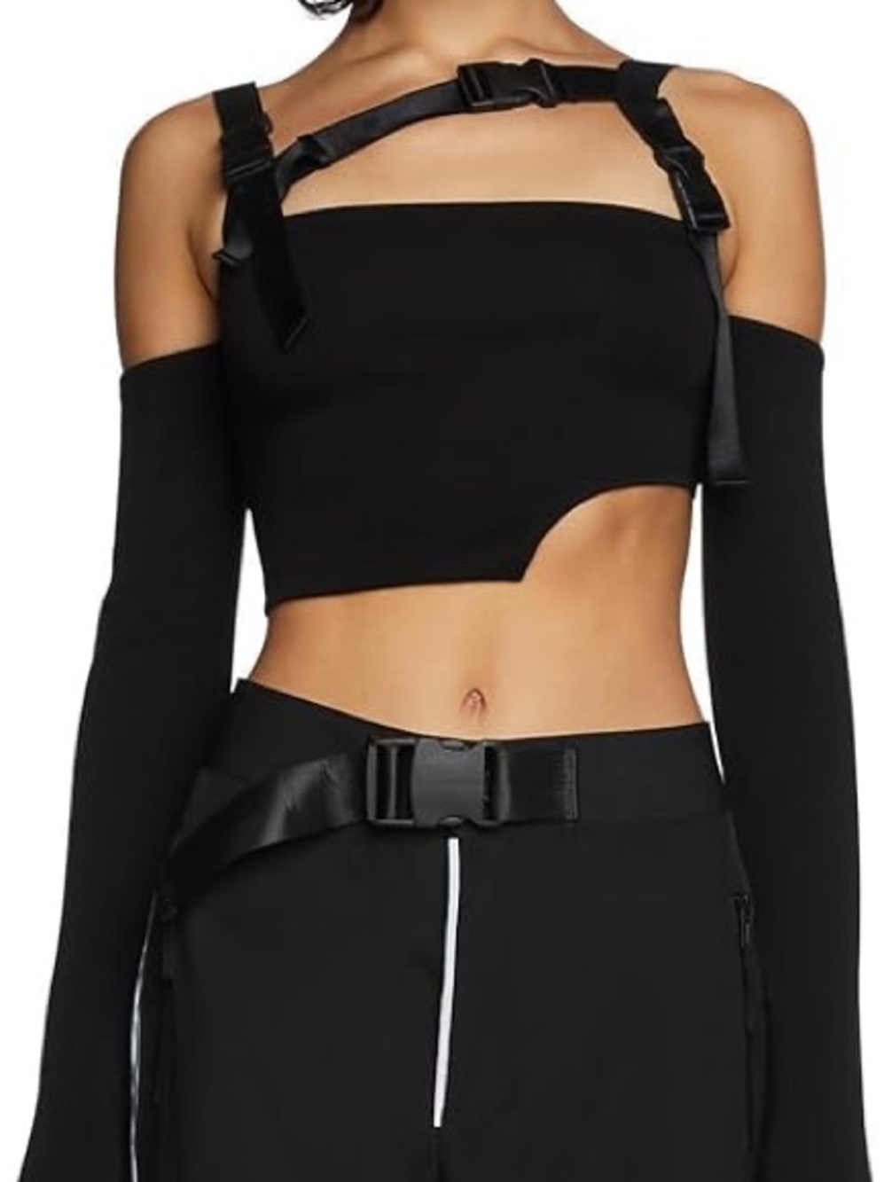 dolls kill poster girl strappy off shoulder crop top black xs
